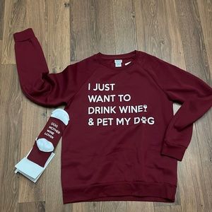 🆕I Just Want to Drink Wine and Pet My Dog Crewneck & Socks SHIPS SAME DAY📦‼️